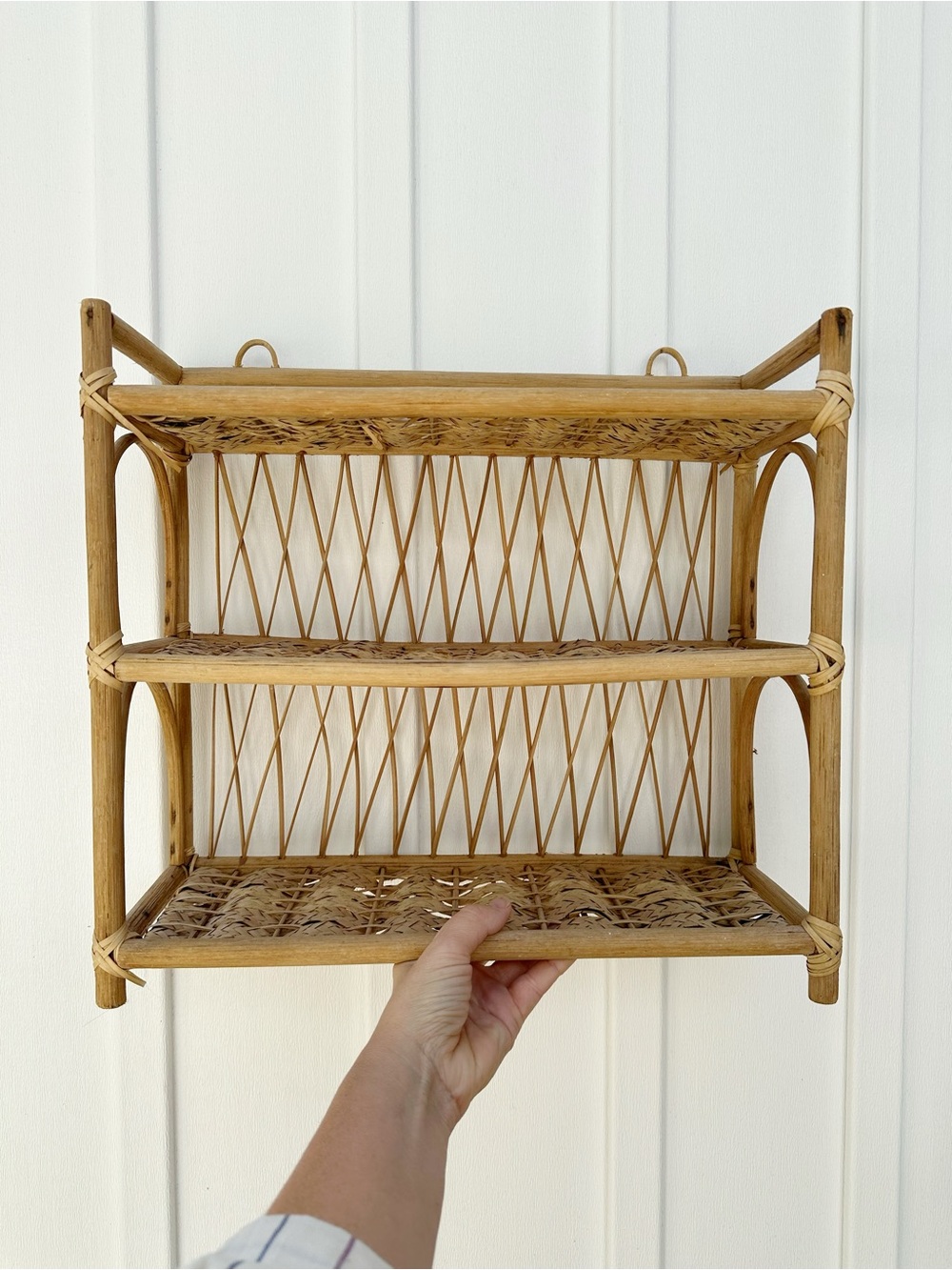 Vintage Natural Rattan 3-Tier Wall Shelf - Bamboo Wicker